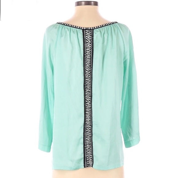 Nanette Lepore Peasant Top Blouse Mint Green Satin 3/4 Sleeve Women’s Small S - Picture 2 of 11